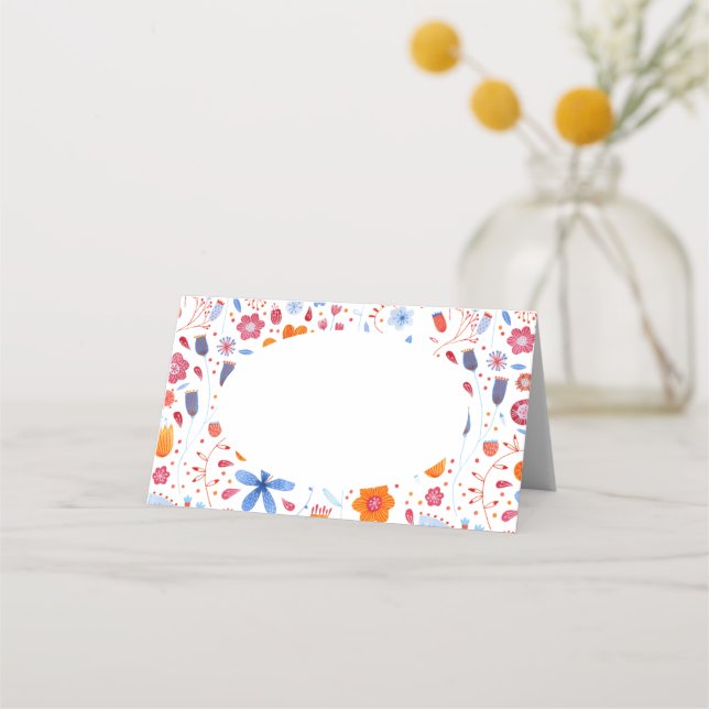 Carte De Placement Aquarelle Florale Bleu Orange (Devant)