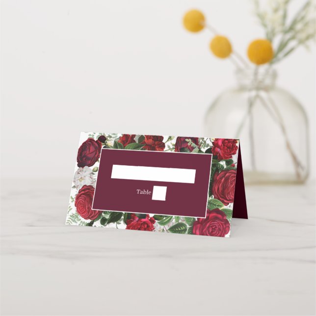Carte De Placement Aquarelle florale bourguignonne moderne Mariage él (Devant)