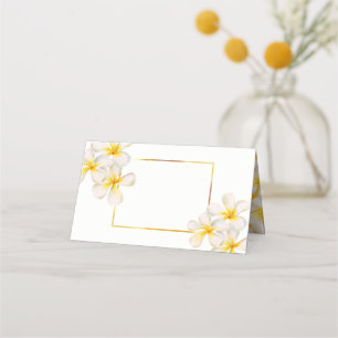 Carte De Placement Aquarelle florale frangipani or blanc mariage