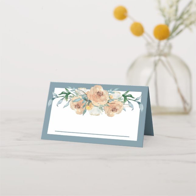Carte De Placement Aquarelle Florale Mariage d'été bleu vert (Devant)