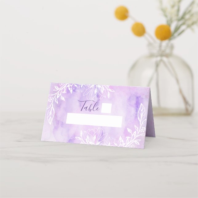 Carte De Placement Aquarelle florale violette Numéro de tableau (Devant)