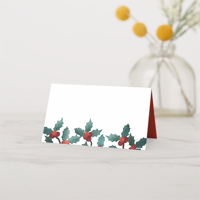 Carte De Placement Aquarelle Holly Berry Foliage | Vacances (Devant)