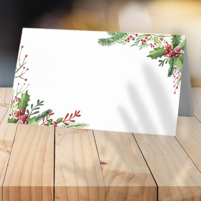 Carte De Placement Aquarelle Holly Foliage | Vacances (Créateur téléchargé)