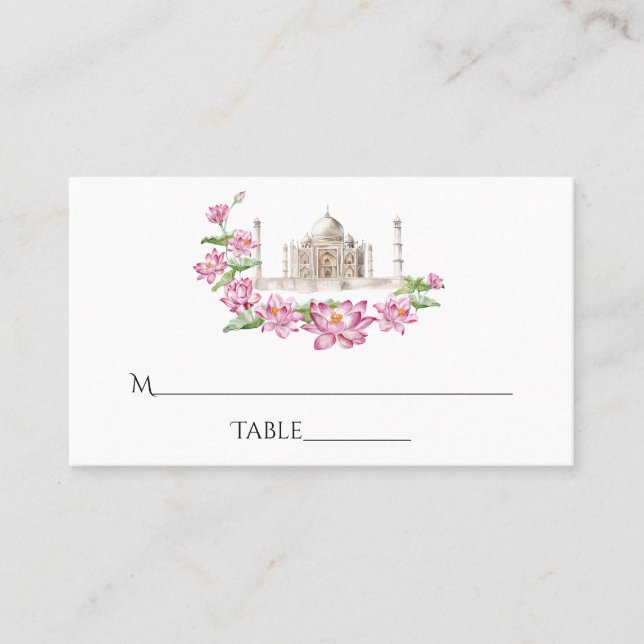 Carte De Placement Aquarelle indienne Lotus Flower Taj Mahal (Devant)