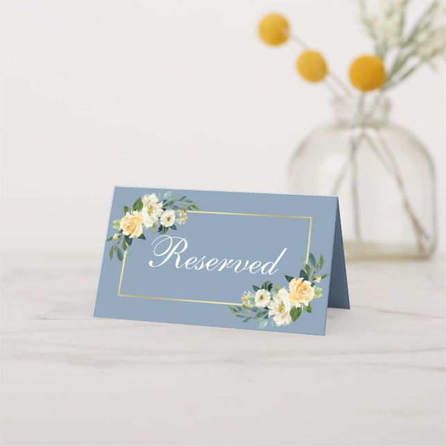 Carte De Placement Aquarelle Jaune Floral Gold Mariage Réservé (Dos)