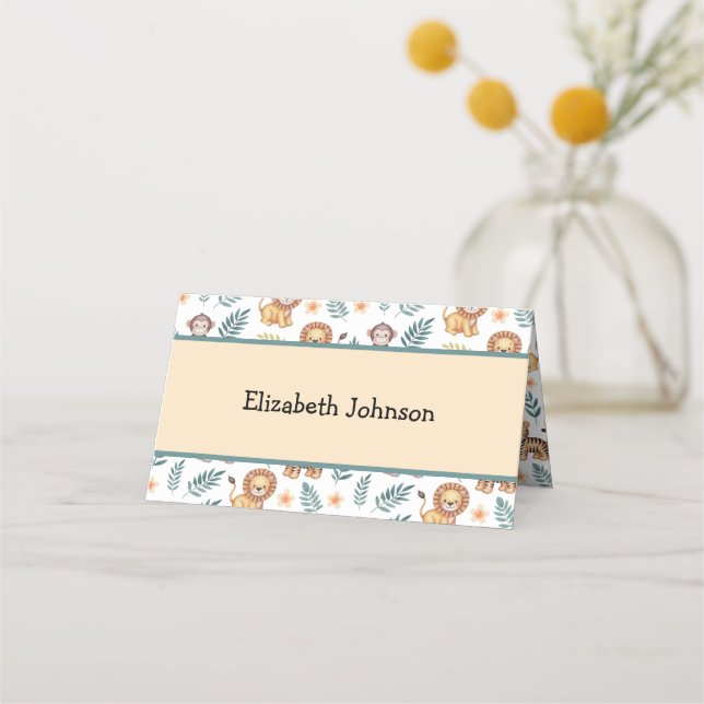 Carte De Placement Aquarelle Jungle Safari Animaux Feuilles tropicaux (Devant)