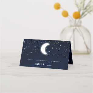Carte De Placement Aquarelle Mariage céleste Bleu Ciel étoiles Lune