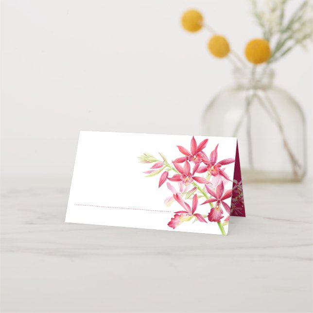 Carte De Placement aquarelle mariage de fleur d'orchidée rouge (Devant)
