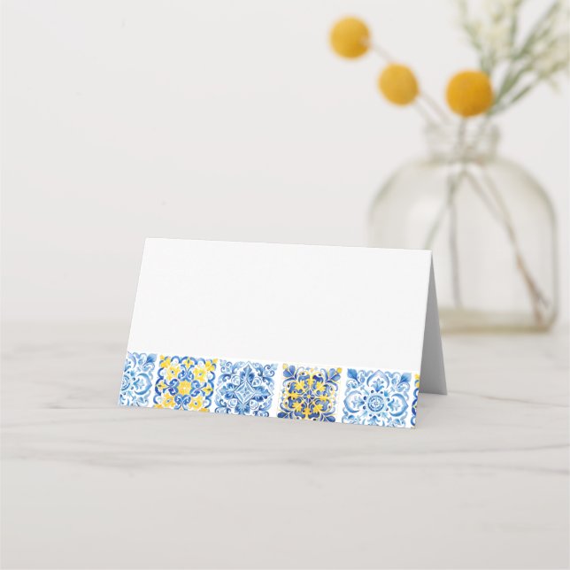 Carte De Placement Aquarelle Méditerranée Portugais Carrelage bleu (Devant)