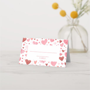 Carte De Placement Aquarelle mignonne Coeurs rouges roses Saint-Valen
