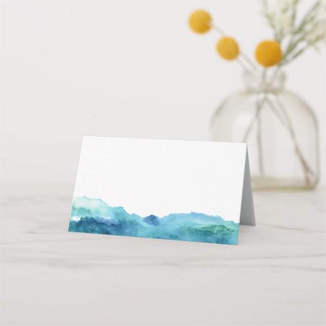 Carte De Placement Aquarelle moderne Abstrait bleu vert Aqua (Devant)