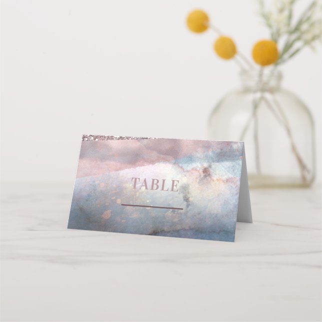 Carte De Placement Aquarelle moderne Bleu & Rose Gold Table Siège (Devant)