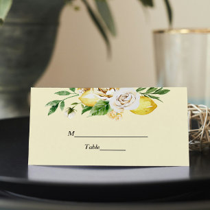 Carte De Placement Aquarelle moderne Pastel Citrons jaunes & Feuille
