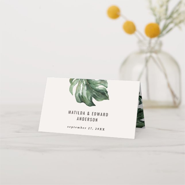 Carte De Placement aquarelle palme mariage table place carte (Dos)