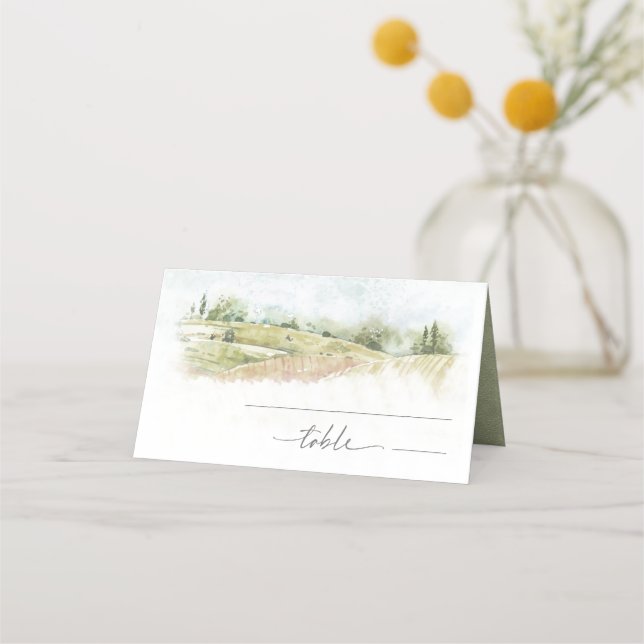 Carte De Placement Aquarelle Paysage Mariage Sage Green ID786 (Devant)