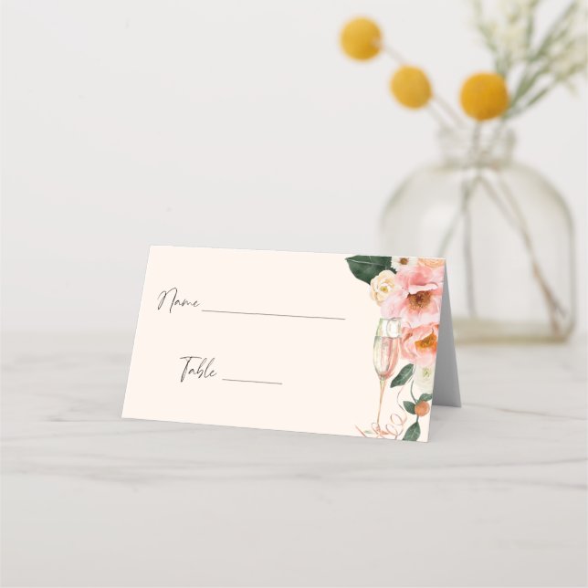 Carte De Placement Aquarelle Peach Rose Champagne Floral (Devant)