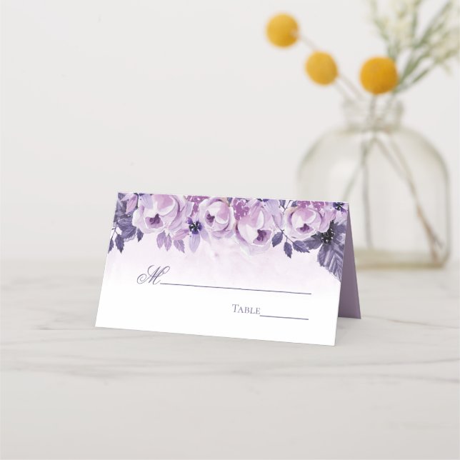 Carte De Placement Aquarelle Purple Floral Élégante Table de mariage (Devant)