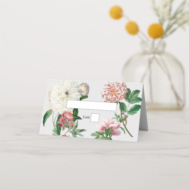 Carte De Placement Aquarelle rose blanc pivoines Mariage (Devant)