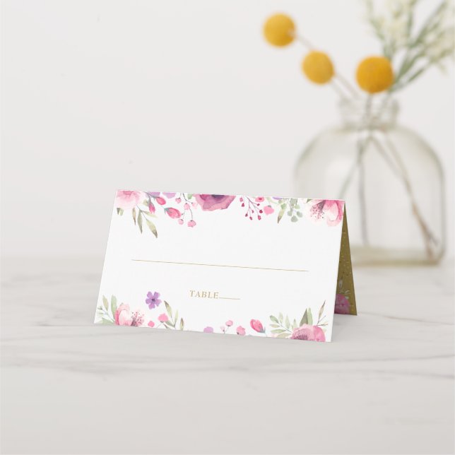 Carte De Placement Aquarelle Rose Floral Gold (Devant)