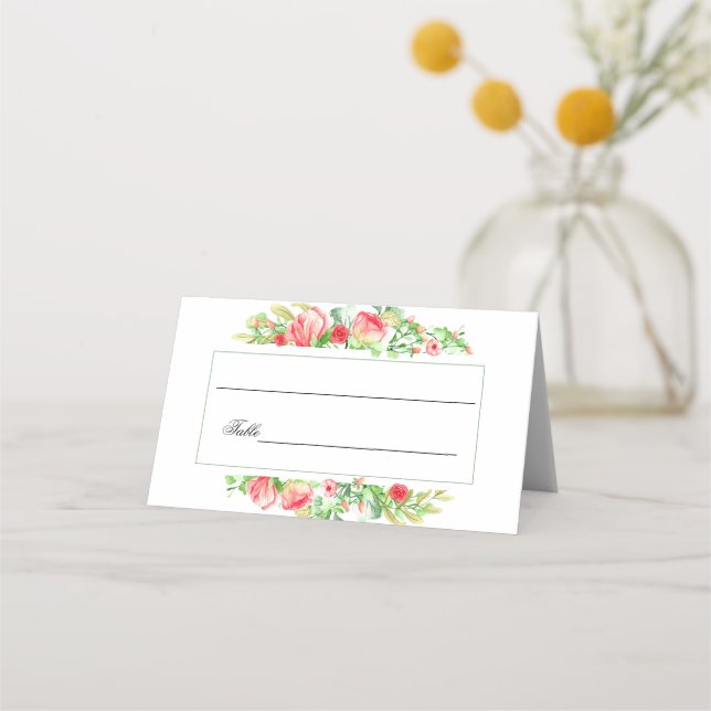 Carte De Placement Aquarelle Rose Garden Bouquet Rose (Devant)