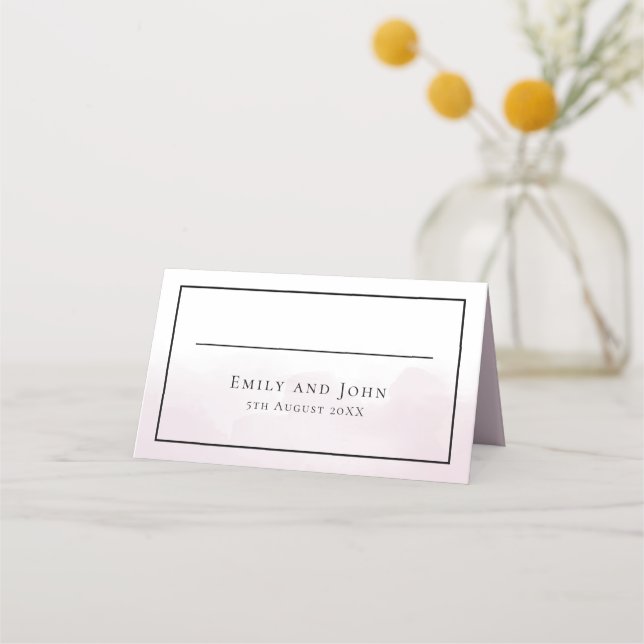 Carte De Placement Aquarelle rose vif Noms de script noir Date (Devant)