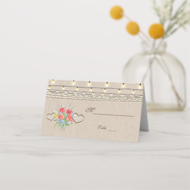 Carte De Placement Aquarelle rustique Fleurs sauvages Burlap (Devant)