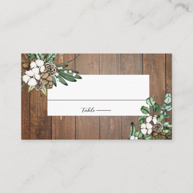 Carte De Placement Aquarelle rustique Floral Winter Wedding Place Car (Devant)