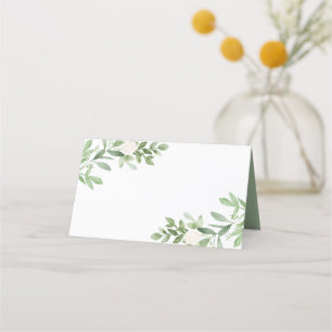 Carte De Placement Aquarelle simple Verdure et fleurs blanches