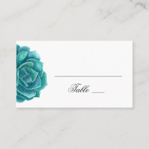 Carte De Placement Aquarelle succulente. Mariage turquoise et bleu. C