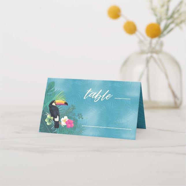 Carte De Placement Aquarelle Tropica Mariage Table ID Turquoise577 (Devant)