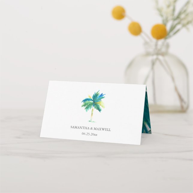 Carte De Placement Aquarelle Tropical Palm Tree Mariage (Dos)