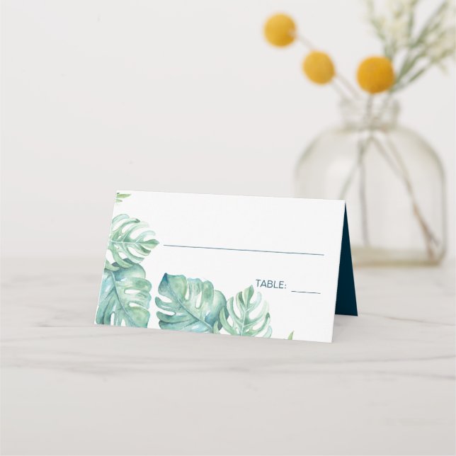Carte De Placement Aquarelle tropicale Mariage de verdure (Devant)