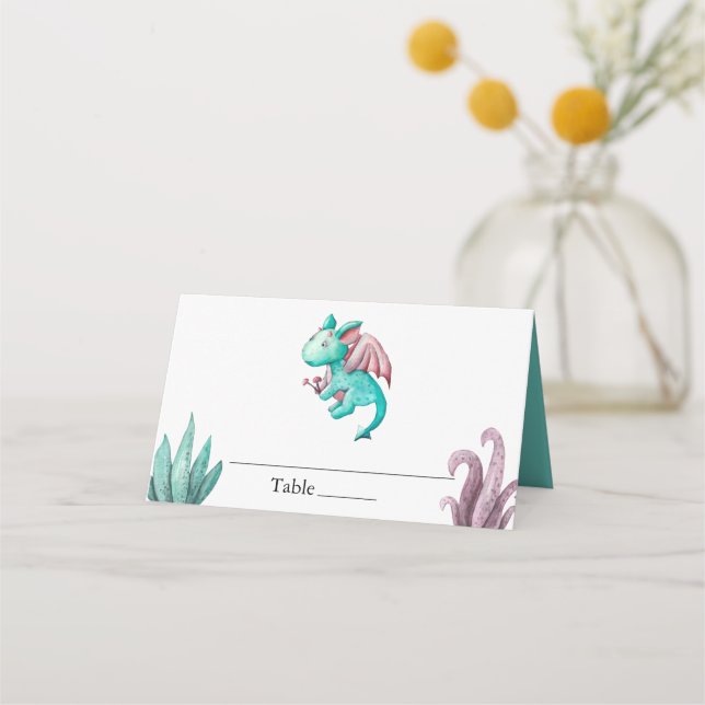 Carte De Placement Aquarelle Turquoise Dragon Baby shower magique (Devant)