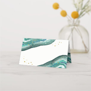 Carte De Placement Aquarelle Turquoise et Mariage de géoode or