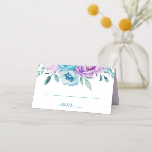 Carte De Placement Aquarelle Turquoise violet pliée