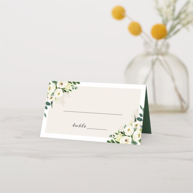 Carte De Placement Aquarelle Verdure Fleur blanche Mariage (Devant)