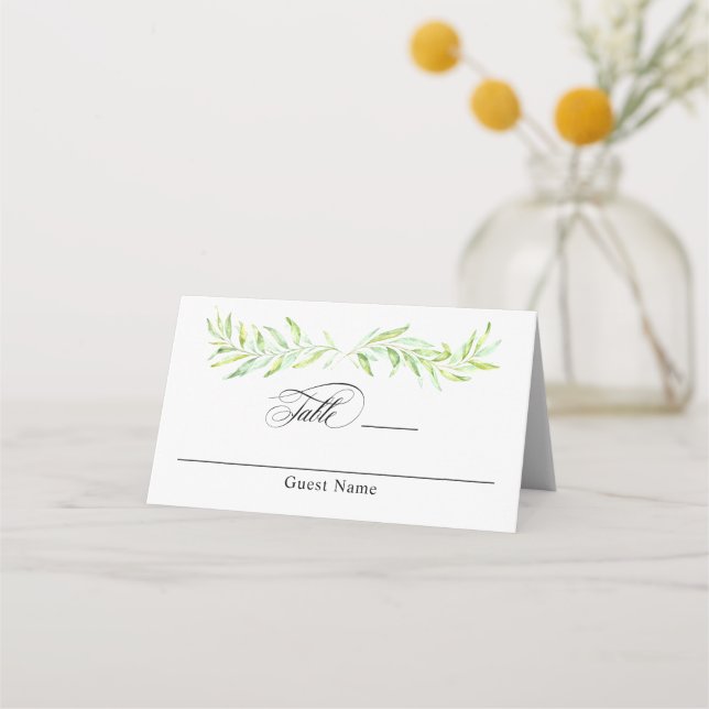Carte De Placement Aquarelle Verdure Laurel Mariage de couronne (Devant)