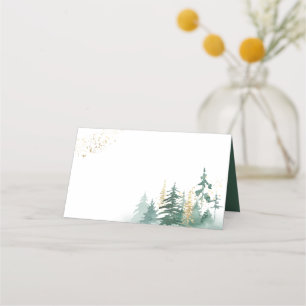 Carte De Placement Aquarelle vert or Pins de Bois Arbres