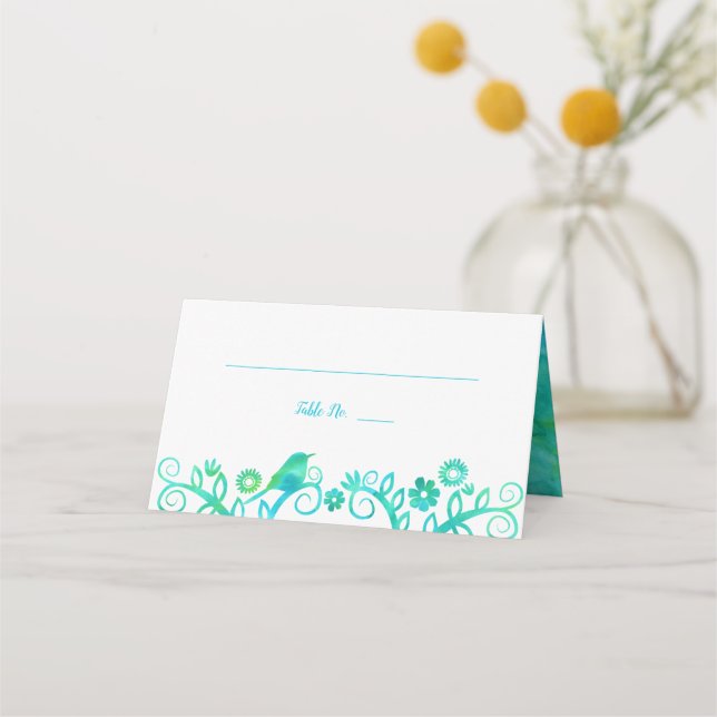 Carte De Placement Aquarelle verte turquoise Arbre de vie plié (Devant)