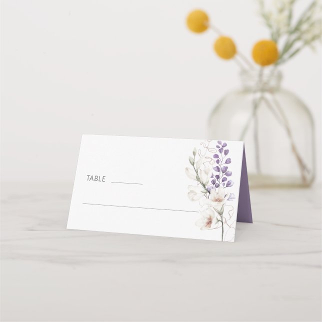 Carte De Placement Aquarelle violet Mariage floral (Devant)