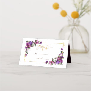 Carte De Placement Aquarelle violet rose chaud or Mariage Floral