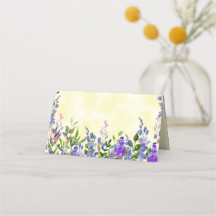 Carte De Placement Aquarelle violette Florale sur Nom Jaune