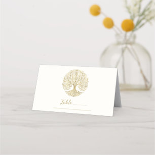 Carte De Placement Arbre de Vie Crème et Or Table de Mariage Celtique
