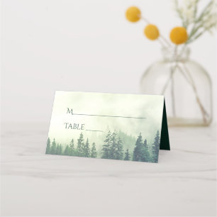Carte De Placement Arbres à pin vert Foggy Rustique Mariage écriture