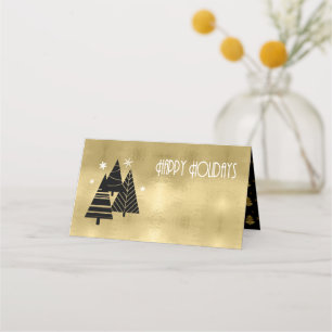 Carte De Placement Arbres de Noël et flocons de neige Gold ID863