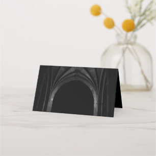 Carte De Placement Arc gothique Mariage élégant Noir et Blanc foncé