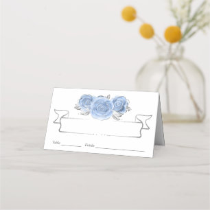 Carte De Placement Argent et lumière Bleu bébé Roses élégant
