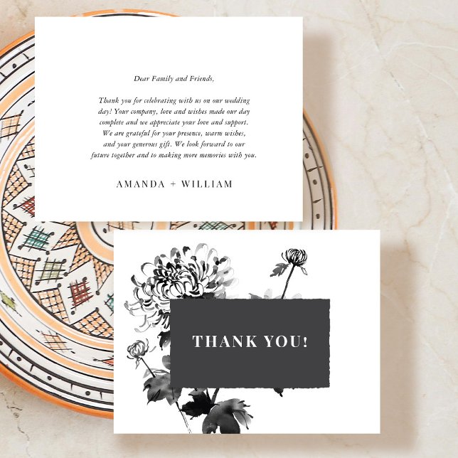 Carte De Placement Art à l'encre de chrysanthème Merci (Créateur téléchargé)