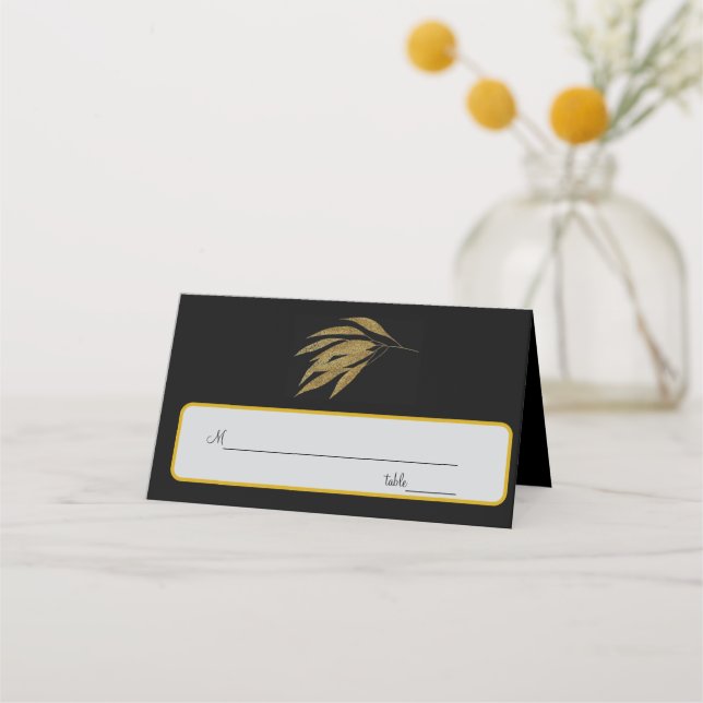 Carte De Placement Art Déco Gold Roses Feuille Black Stripes Mariage (Devant)