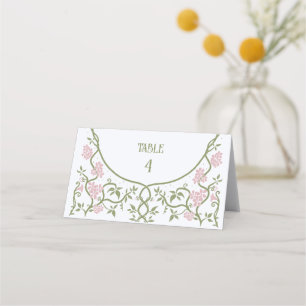 Carte De Placement Art Nouveau Floral Vert et rose Mariage